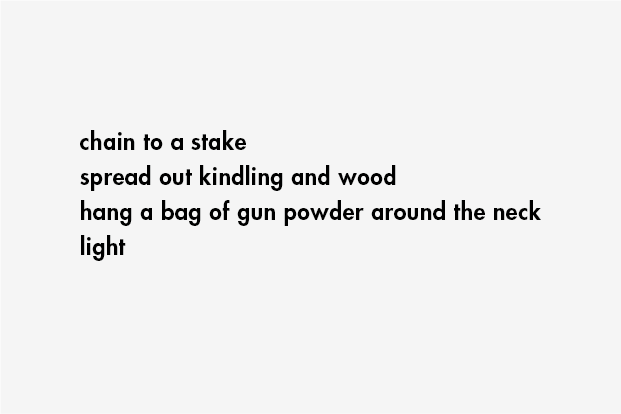 chain to a stake / spread out kindling and wood / hang a bag of gun powder around the neck / light