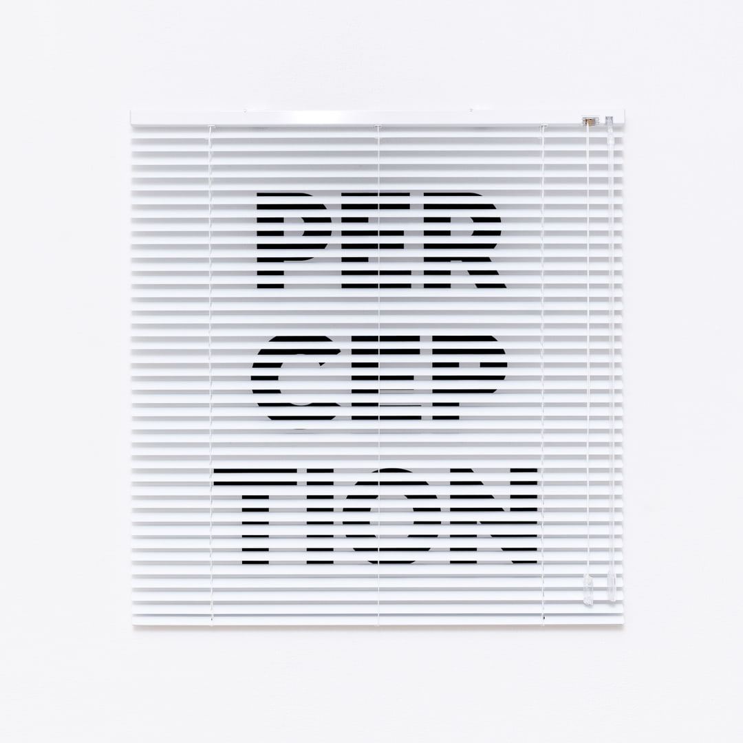 PERCEPTION, text installation with Venetian blind, detail