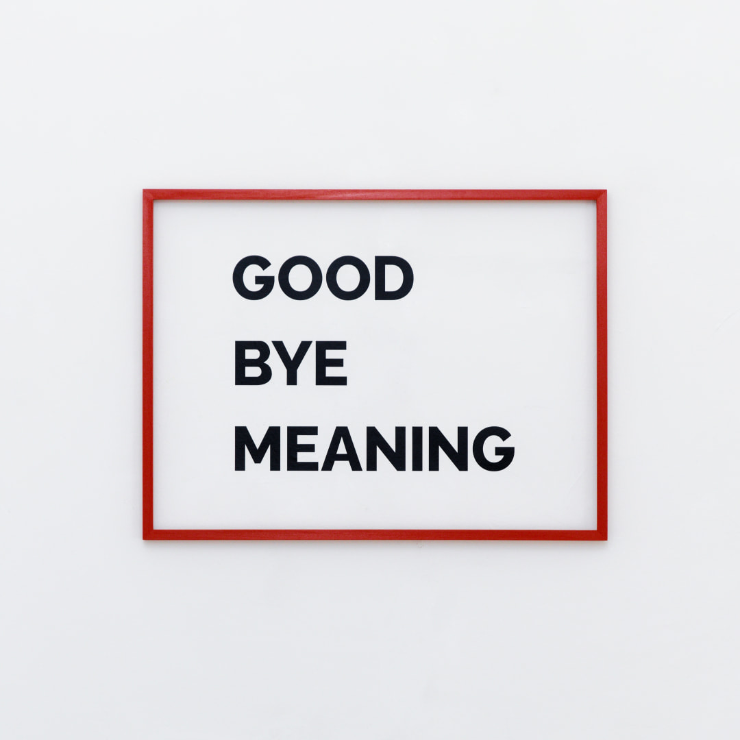 Good Bye Meaning, text installation with frame, detail