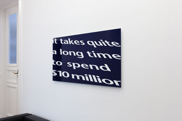 "It takes quite a long time", textbased art, varnish coated aluminium composite panel, 2007/08